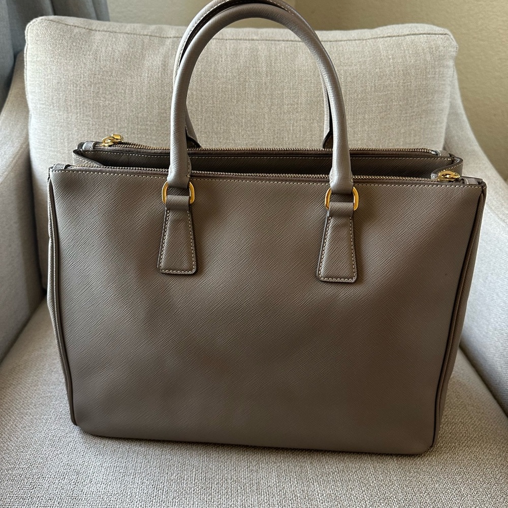 Prada Taupe Leather Handbag with Gold Accents - Picture 7 of 15
